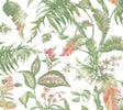 Fiji Garden Pink peel and stick wallpaper by York Wallcoverings, tropical leaves and flowers