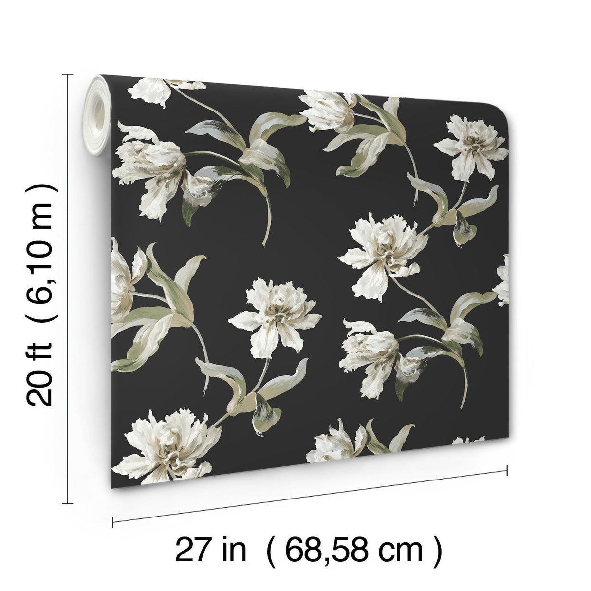 Large Parrot Tulip Black by York Wallcoverings Peel & Stick Wallpaper- York Wallcoverings PSW1372RL