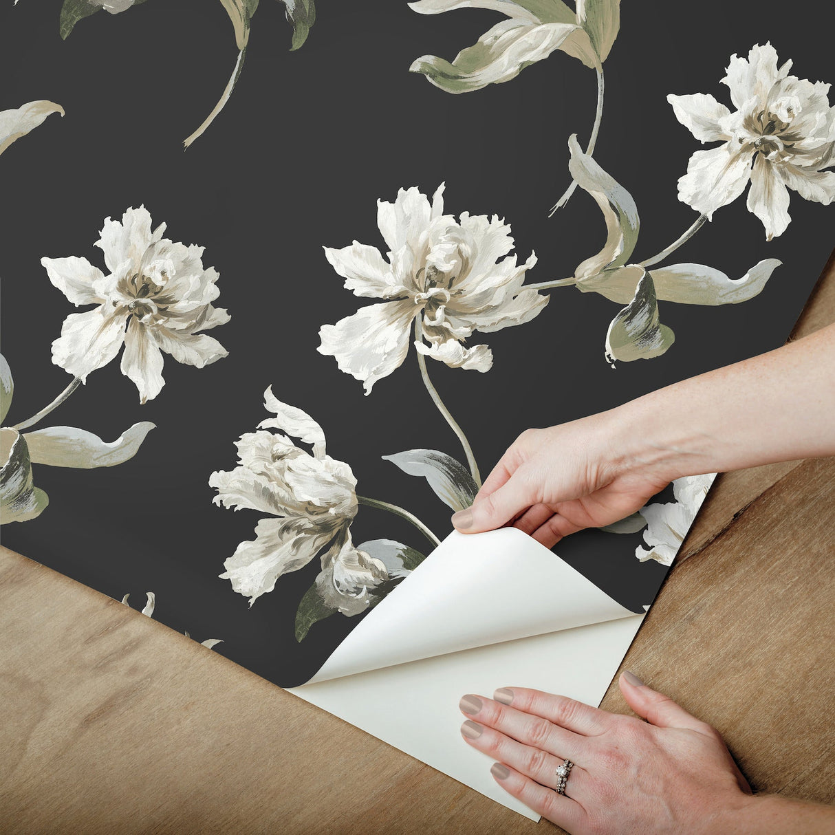 Large Parrot Tulip Black by York Wallcoverings Peel & Stick Wallpaper- York Wallcoverings PSW1372RL