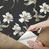 Large Parrot Tulip Black by York Wallcoverings Peel & Stick Wallpaper- York Wallcoverings PSW1372RL