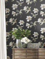 Large Parrot Tulip Black by York Wallcoverings Peel & Stick Wallpaper- York Wallcoverings PSW1372RL