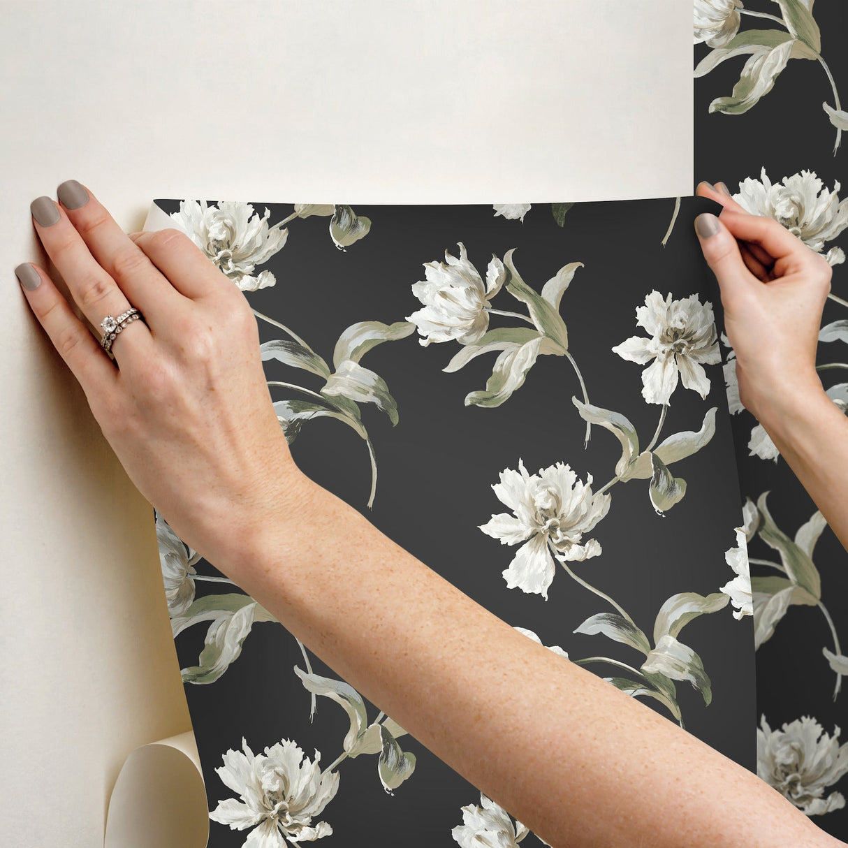 Large Parrot Tulip Black by York Wallcoverings Peel & Stick Wallpaper- York Wallcoverings PSW1372RL