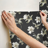 Large Parrot Tulip Black by York Wallcoverings Peel & Stick Wallpaper- York Wallcoverings PSW1372RL