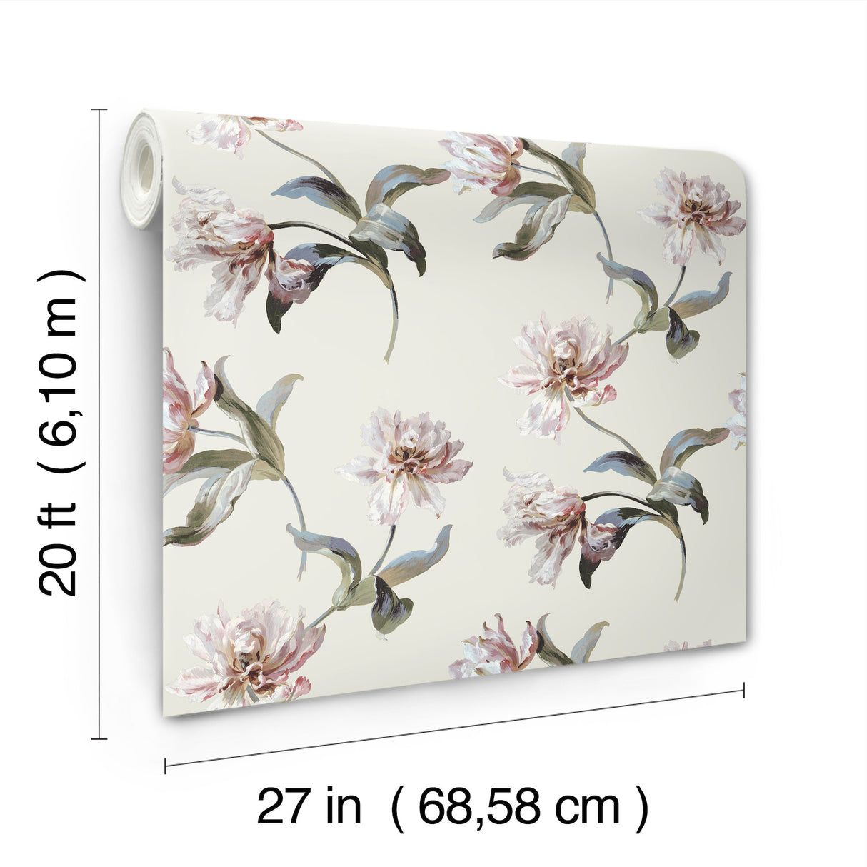 Large Parrot Tulip Neutral Botanical Floral Non Woven Peel and Stick Wallpaper by York Wallcoverings Vintage Florals Collection - PSW1373RL