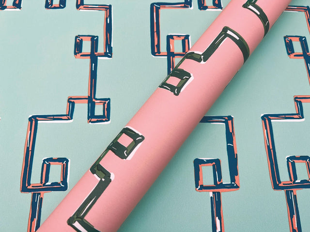 Bamboozled Bahama Pink Peel & Stick Wallpaper with Geometric Trellis Pattern - York PSW1387RL