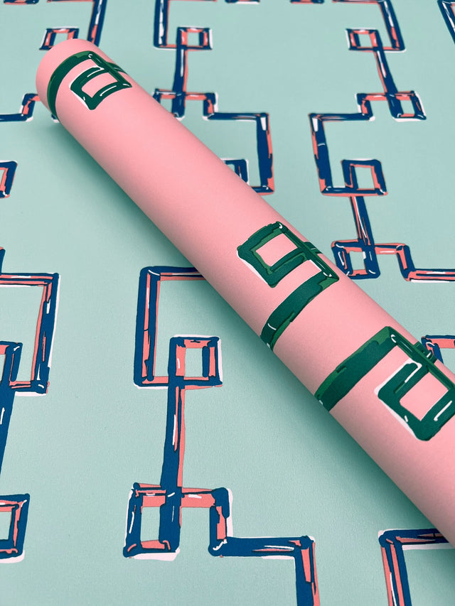 Bamboozled Bahama Pink Peel & Stick Wallpaper with Geometric Trellis Pattern - York PSW1387RL