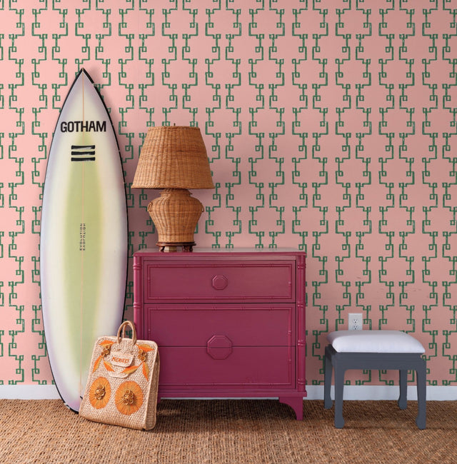 Bamboozled Bahama Pink Peel & Stick Wallpaper with Geometric Trellis Pattern - York PSW1387RL