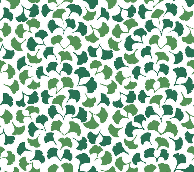 Forest Glade Forest Green Peel & Stick Wallpaper with Botanical Ginkgo Leaf Pattern - York PSW1389RL