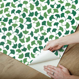 Forest Glade Forest Green Peel & Stick Wallpaper with Botanical Ginkgo Leaf Pattern - York PSW1389RL