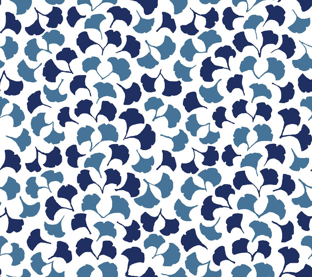 Forest Glade Navy Blue Peel & Stick Wallpaper with Botanical Ginkgo Leaf Motif - York PSW1390RL