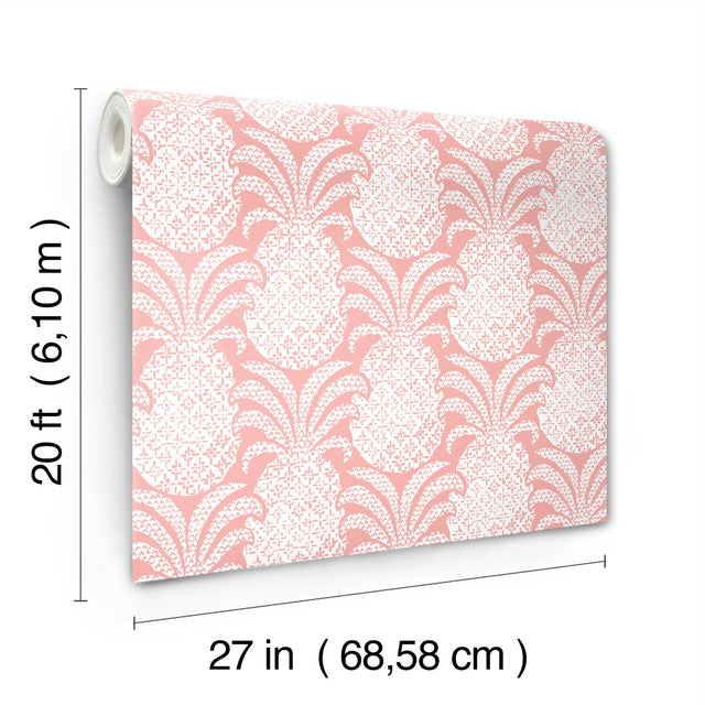 Colony Club Shell Pink Peel & Stick Wallpaper with Botanical Pineapple Motif - York PSW1391RL
