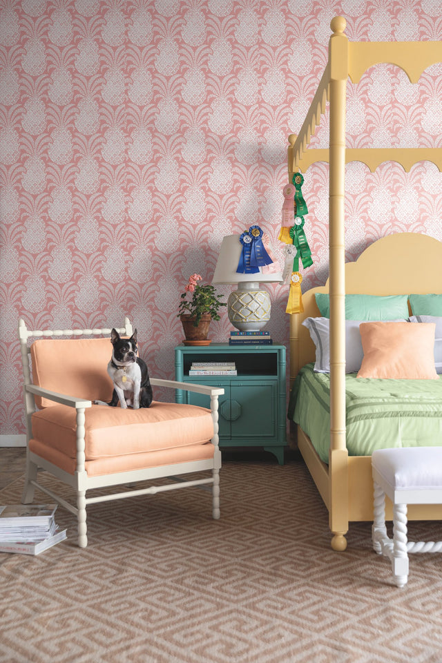 Colony Club Shell Pink Peel & Stick Wallpaper with Botanical Pineapple Motif - York PSW1391RL