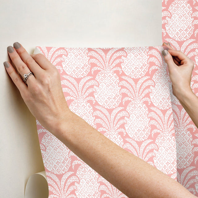 Colony Club Shell Pink Peel & Stick Wallpaper with Botanical Pineapple Motif - York PSW1391RL