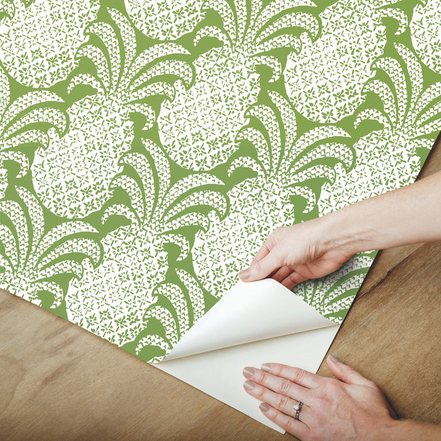 Colony Club Palm Green Peel & Stick Wallpaper with Pineapple Botanical Motif - York PSW1392RL