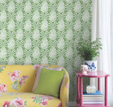 Colony Club Palm Green Peel & Stick Wallpaper with Pineapple Botanical Motif - York PSW1392RL