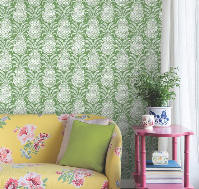 Colony Club Palm Green Peel & Stick Wallpaper with Pineapple Botanical Motif - York PSW1392RL