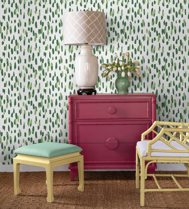 Club House Palm Green Peel & Stick Wallpaper with Painterly Geometric Dots - York PSW1393RL