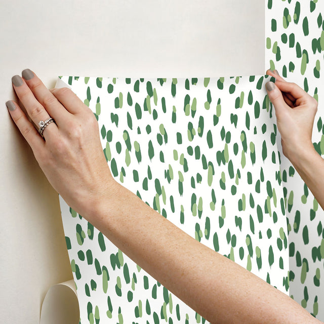 Club House Palm Green Peel & Stick Wallpaper with Painterly Geometric Dots - York PSW1393RL