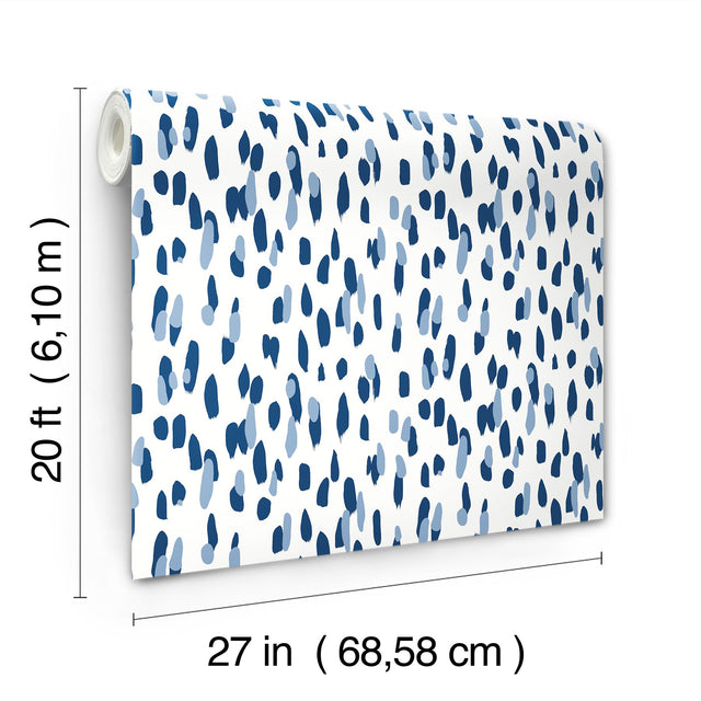 Club House Navy Blue Peel & Stick Wallpaper with Painterly Dot Geometric - York PSW1394RL