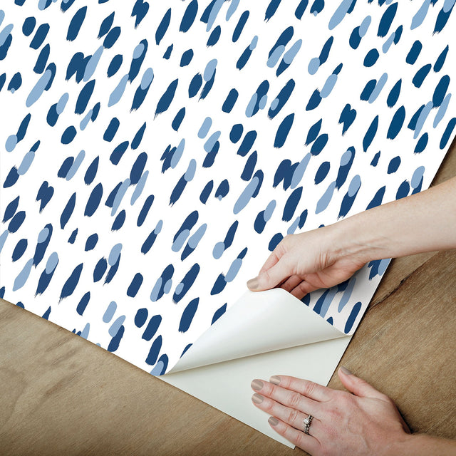Club House Navy Blue Peel & Stick Wallpaper with Painterly Dot Geometric - York PSW1394RL