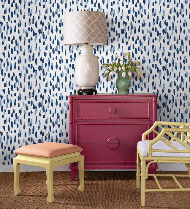 Club House Navy Blue Peel & Stick Wallpaper with Painterly Dot Geometric - York PSW1394RL