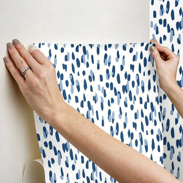 Club House Navy Blue Peel & Stick Wallpaper with Painterly Dot Geometric - York PSW1394RL