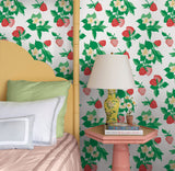 Berry Nice Berry Pink Peel & Stick Wallpaper with Botanical Strawberry Motif - York PSW1395RL
