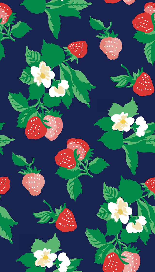 Berry Nice Navy Blue Peel & Stick Wallpaper with Strawberry Botanical Motif - York PSW1396RL