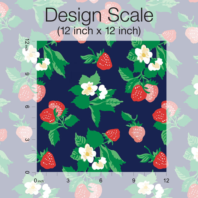 Berry Nice Navy Blue Peel & Stick Wallpaper with Strawberry Botanical Motif - York PSW1396RL