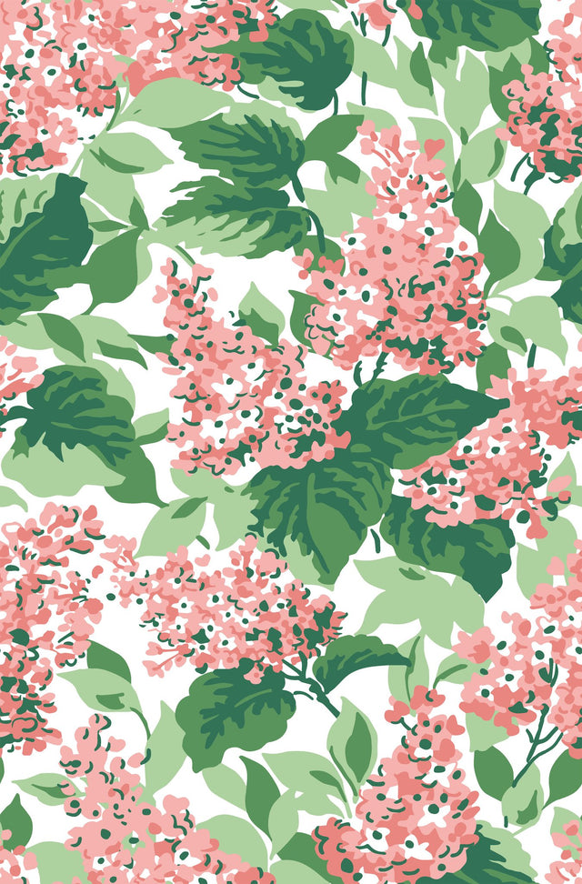 Bar Harbor Southampton Pink Peel & Stick Wallpaper with Floral Hydrangea Motif - York PSW1397RL