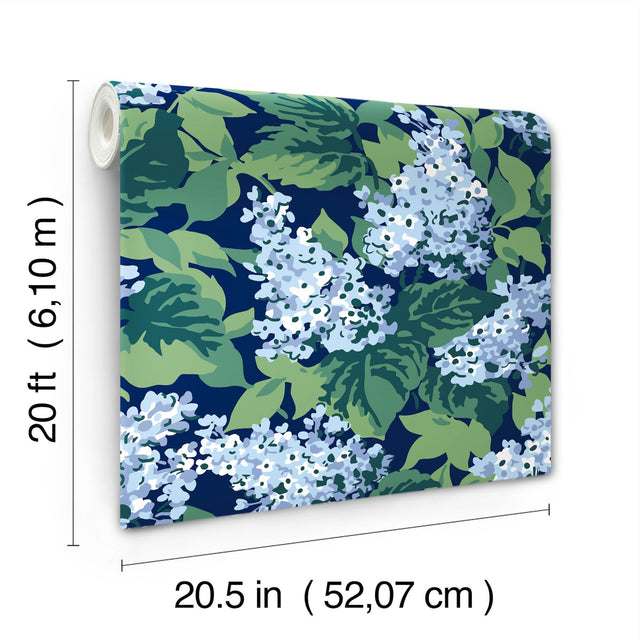 Bar Harbor Sky Blue Peel & Stick Wallpaper with Floral Lilac Pattern - York PSW1398RL