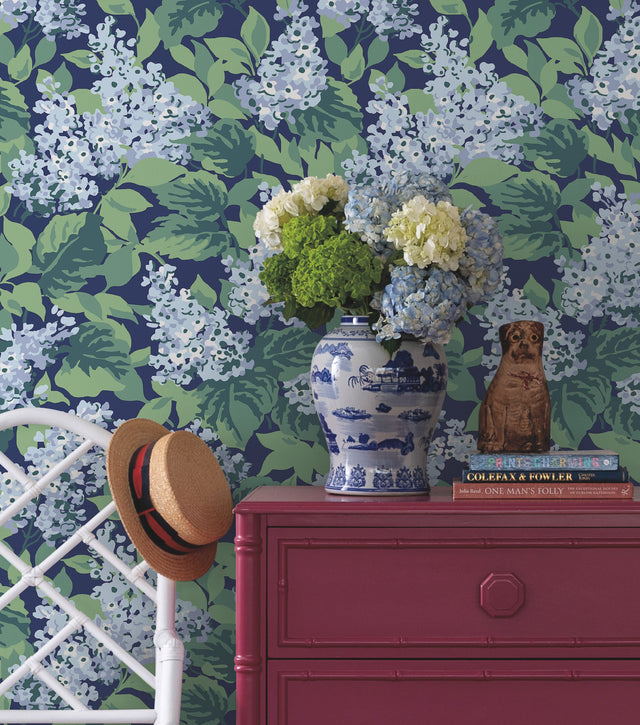Bar Harbor Sky Blue Peel & Stick Wallpaper with Floral Lilac Pattern - York PSW1398RL