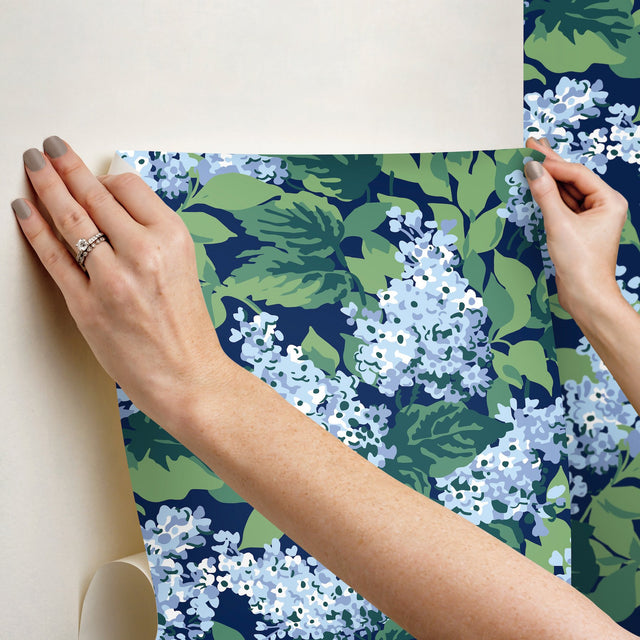 Bar Harbor Sky Blue Peel & Stick Wallpaper with Floral Lilac Pattern - York PSW1398RL