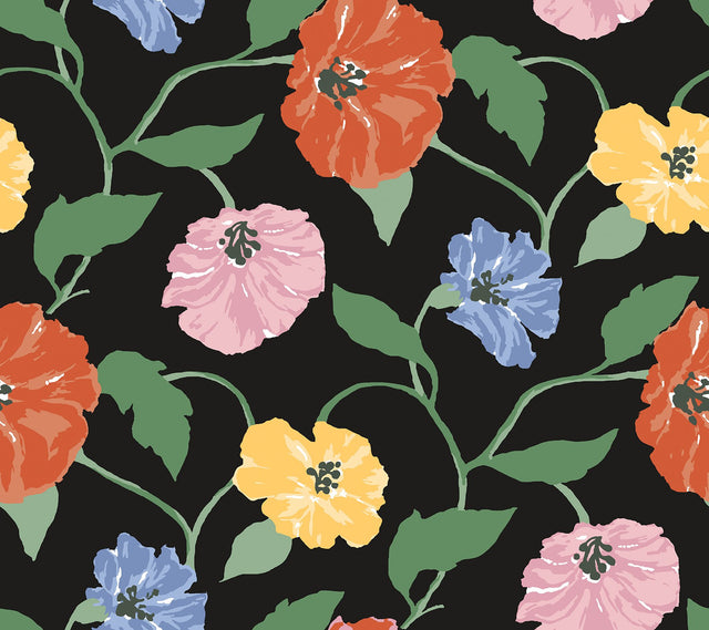 Jungle Garden Nightfall Peel & Stick Wallpaper with Floral Vine Pattern - York PSW1399RL