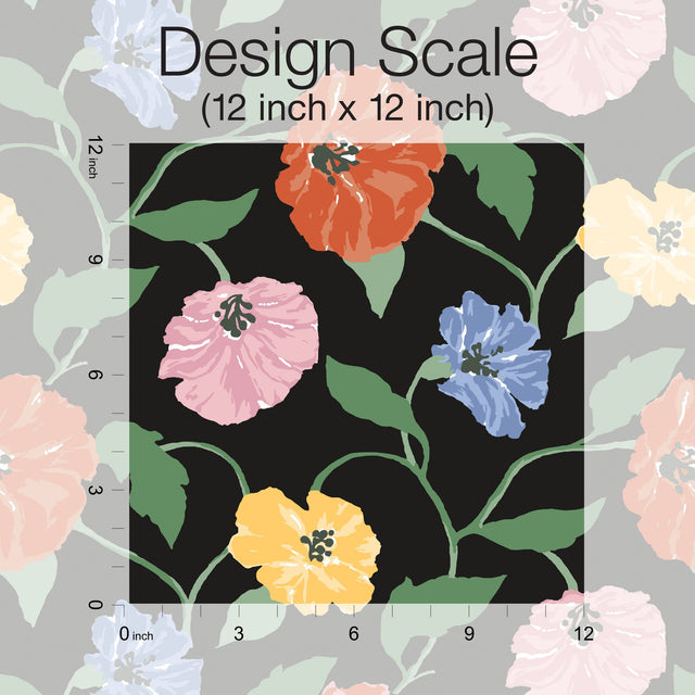 Jungle Garden Nightfall Peel & Stick Wallpaper with Floral Vine Pattern - York PSW1399RL