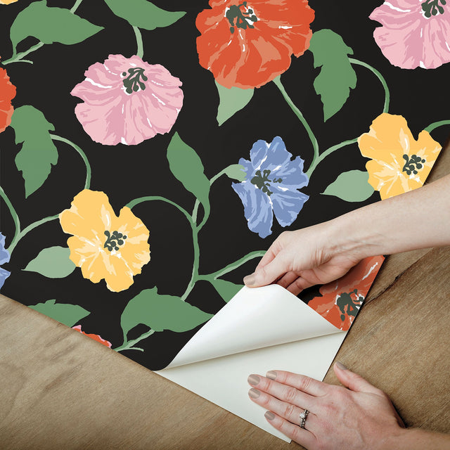 Jungle Garden Nightfall Peel & Stick Wallpaper with Floral Vine Pattern - York PSW1399RL