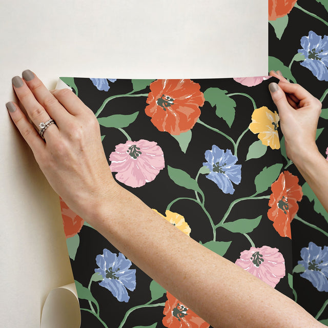 Jungle Garden Nightfall Peel & Stick Wallpaper with Floral Vine Pattern - York PSW1399RL