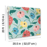 Jungle Garden Sky Blue Peel & Stick Wallpaper with Floral Vine Pattern - York PSW1400RL