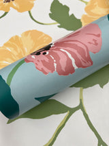 Jungle Garden Sky Blue Peel & Stick Wallpaper with Floral Vine Pattern - York PSW1400RL
