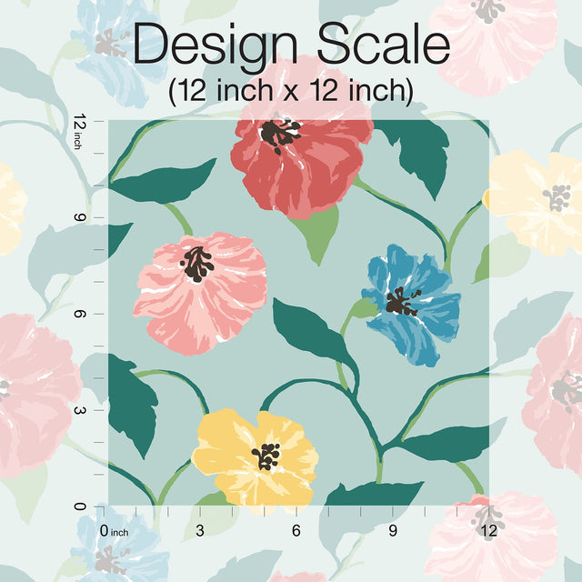 Jungle Garden Sky Blue Peel & Stick Wallpaper with Floral Vine Pattern - York PSW1400RL