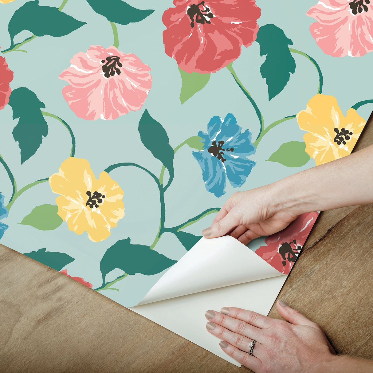 Jungle Garden Sky Blue Peel & Stick Wallpaper with Floral Vine Pattern - York PSW1400RL