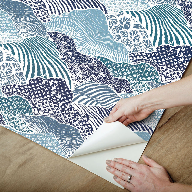 Shangri-La Navy Blue Peel & Stick Wallpaper