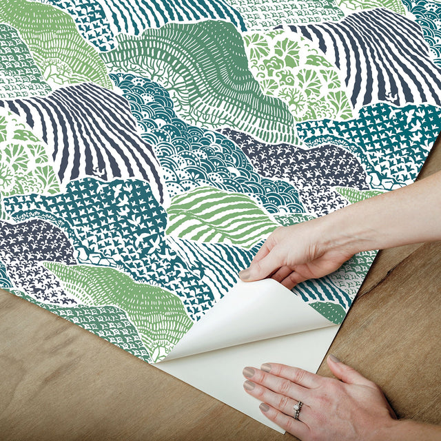 Shangri-La Palm Green Peel & Stick Wallpaper with Botanical Scenic Motif - York PSW1405RL