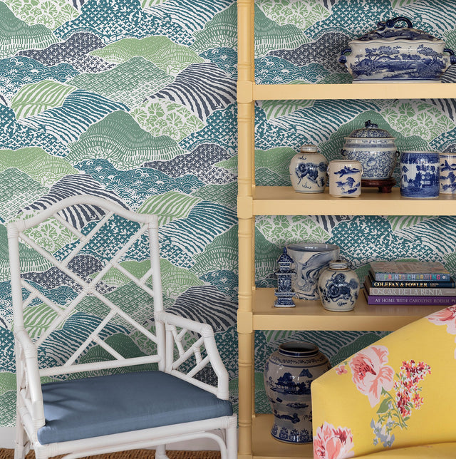 Shangri-La Palm Green Peel & Stick Wallpaper with Botanical Scenic Motif - York PSW1405RL