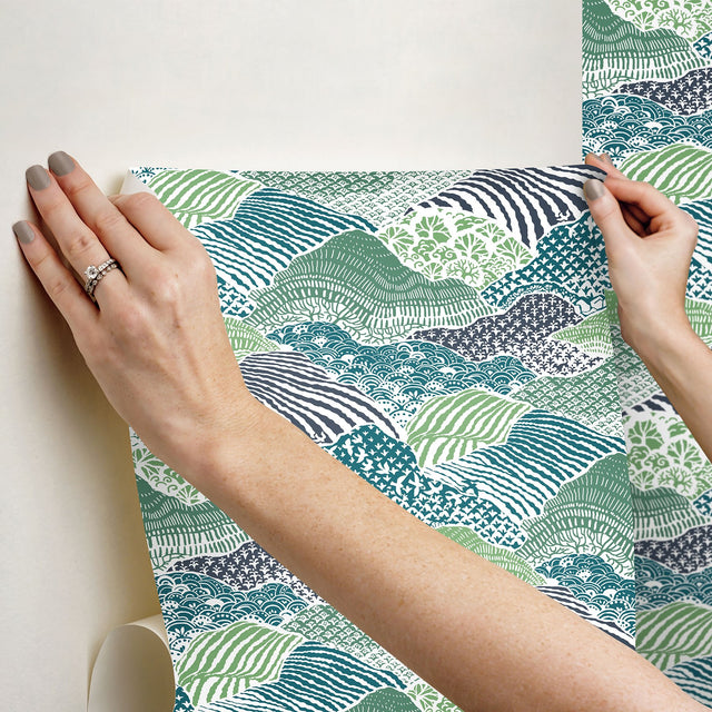 Shangri-La Palm Green Peel & Stick Wallpaper with Botanical Scenic Motif - York PSW1405RL