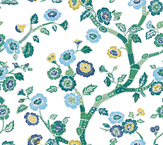 Temple Garden Barbados Green Peel & Stick Wallpaper with Botanical Floral Pattern - York PSW1406RL