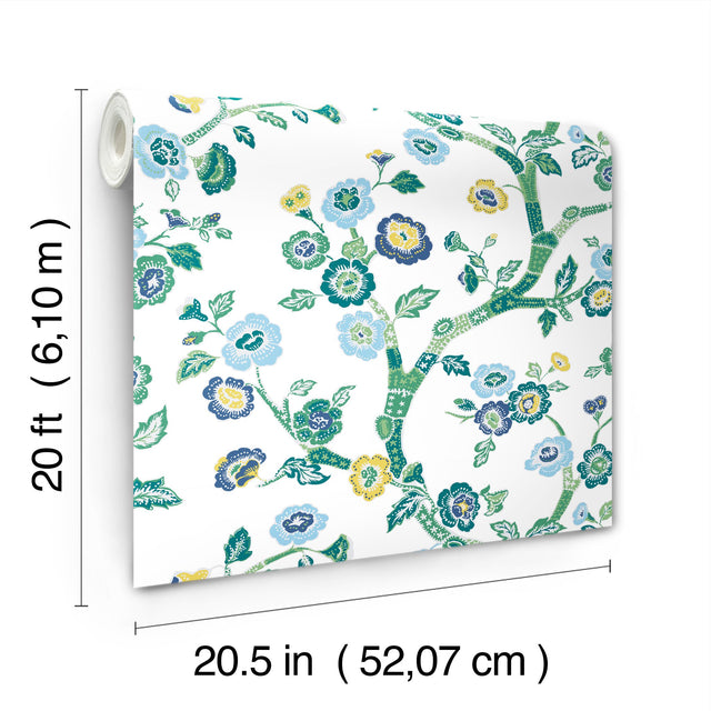 Temple Garden Barbados Green Peel & Stick Wallpaper with Botanical Floral Pattern - York PSW1406RL