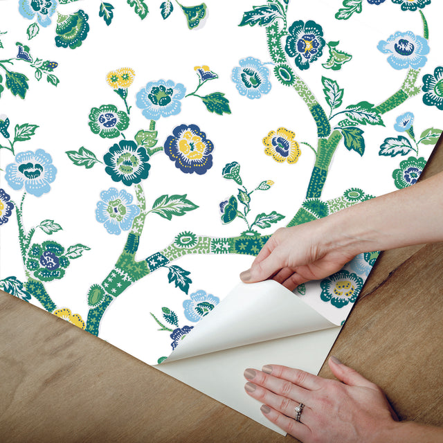 Temple Garden Barbados Green Peel & Stick Wallpaper with Botanical Floral Pattern - York PSW1406RL