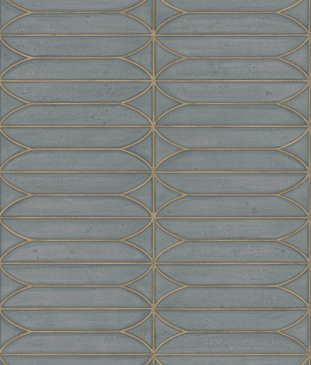 Pavilion Charcoal Peel & Stick Wallpaper with Geometric Metallic Motif - York PSW1410RL