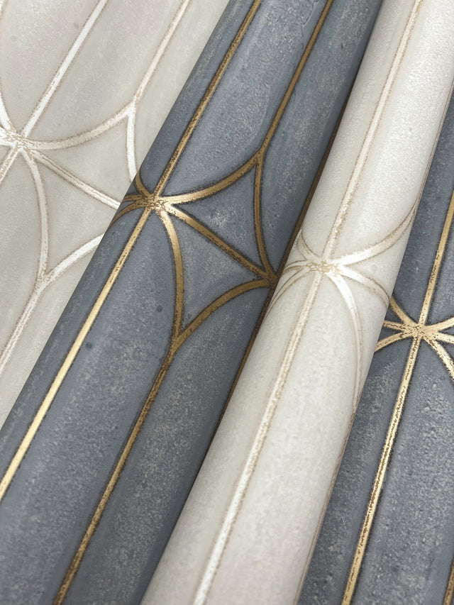 Pavilion Charcoal Peel & Stick Wallpaper with Geometric Metallic Motif - York PSW1410RL